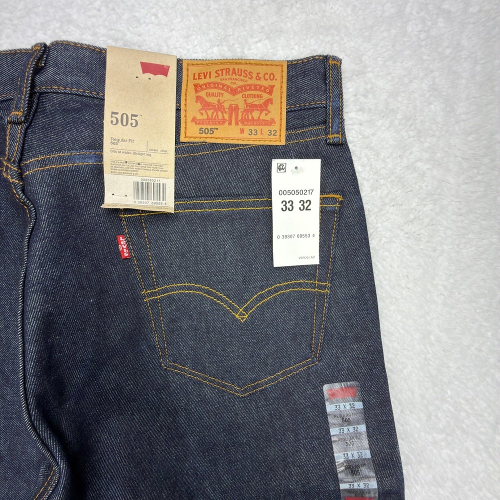Levis‎ 505 Regular Fit Straight Leg Jeans Mens 33x32 Blue NWT Dark Wash